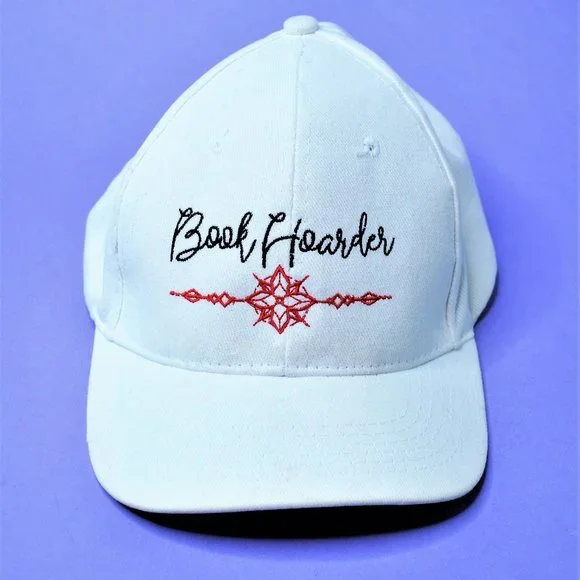 Custom Made "Book Hoarder" White Baseball Cap - Adjustable Velcro - Picture 2 of 9